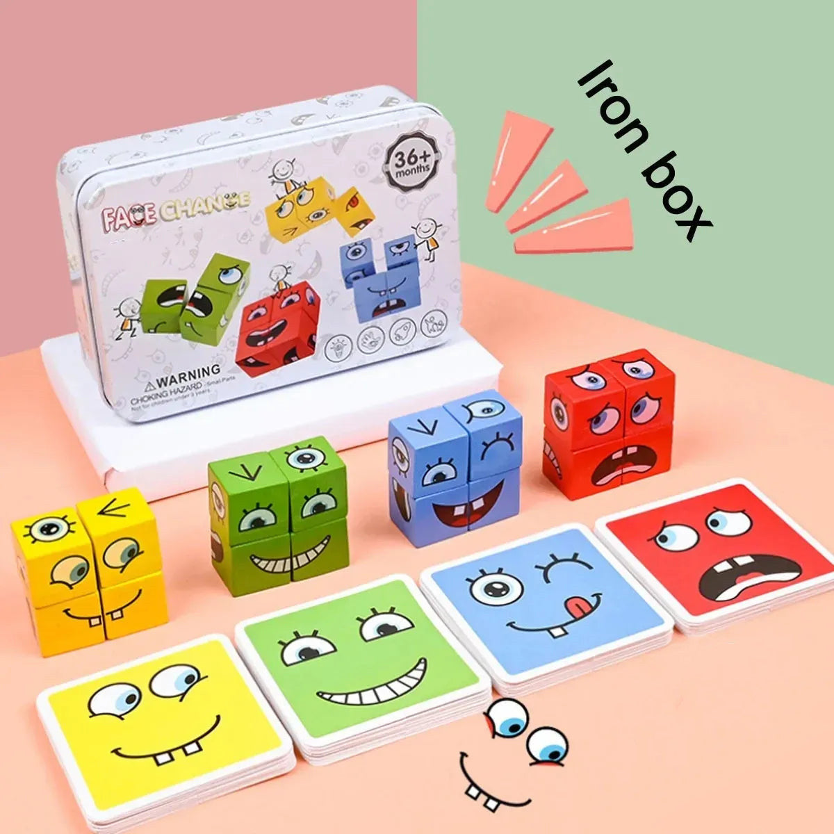 Wooden Expressions Toy Wooden Magic Cube Face Pattern Building Blocks