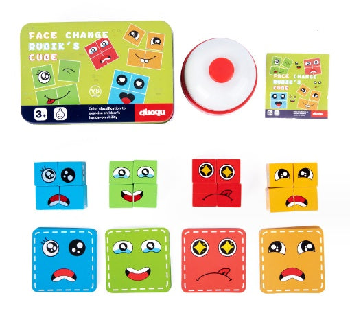 Wooden Expressions Toy Wooden Magic Cube Face Pattern Building Blocks