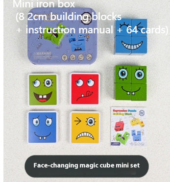 Wooden Expressions Toy Wooden Magic Cube Face Pattern Building Blocks